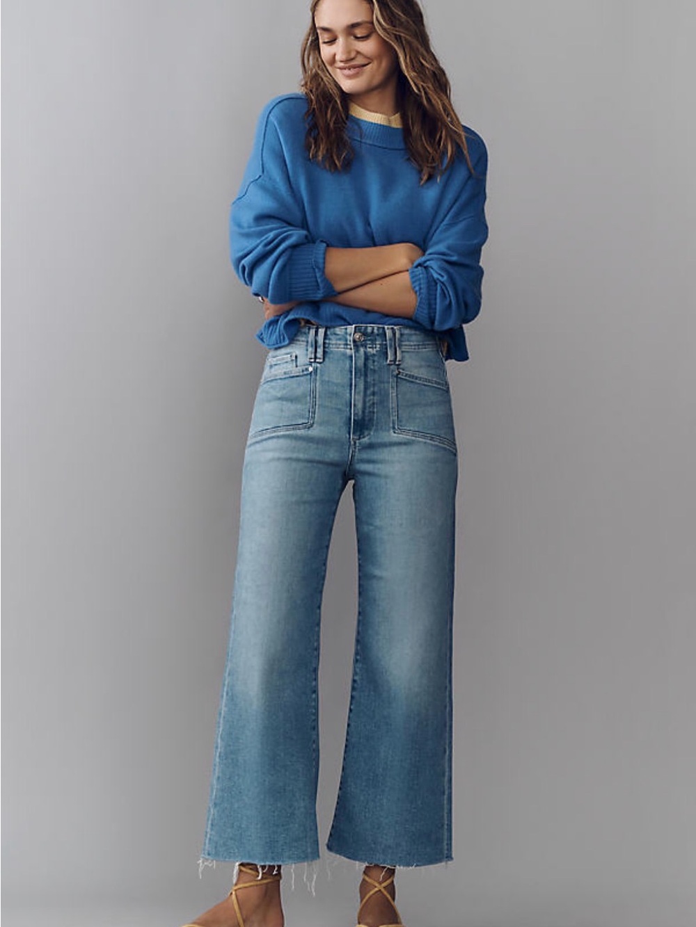 PAIGE Mid Wash High-Rise Wide-Leg Jeans